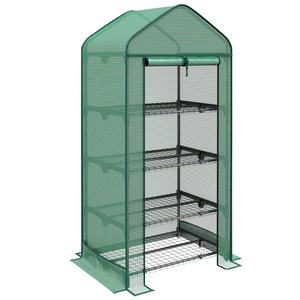 Sera de gradina Outsunny, 4 rafturi, cu usa rulabila, metal si PE, 69x49x158cm, verde inchis