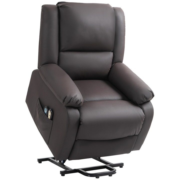 Fotoliu relaxant electric HOMCOM, 8 puncte de masaj, incalzire, culoare maro, dimensiuni 89x93x105cm