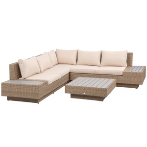 Set mobilier gradina Outsunny, ratan PE, culoare maro deschis, dimensiuni: 165x84x73cm, 84x84x73cm, 84x84x30cm
