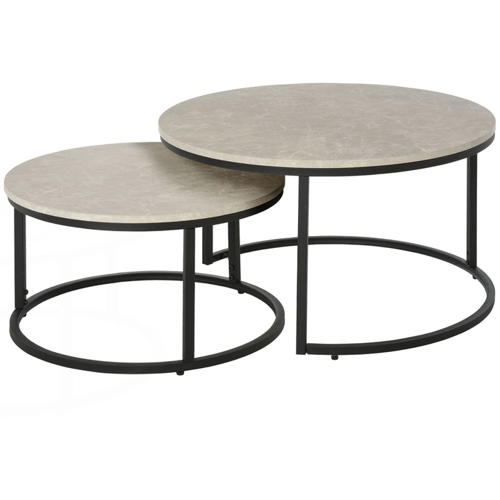 Комплект от 2 сгъваеми холни маси, Homcom, метал и MDF, 78.5x78.5x46.5cm и 59x59x36.5cm