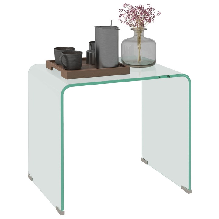 Masuta de cafea monobloc moderna, HOMCOM, cu picioare antiderapante, sticla securizata, 50x40x45 cm, transparent