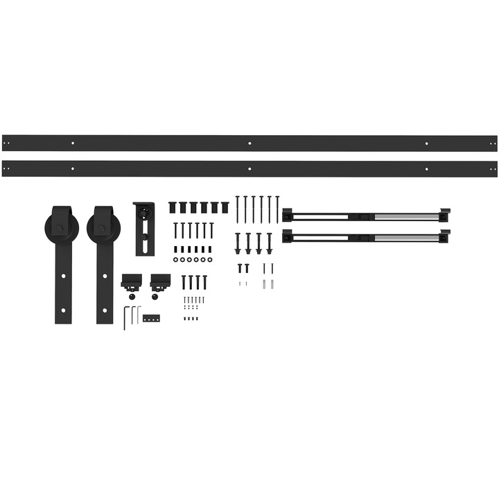 Kit pentru usi glisante, Homcom, 90 kg, otel carbon, 244x0.5x4 cm, negru