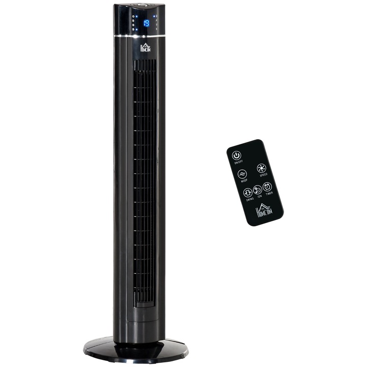 Ventilator coloana ionizator HOMCOM 60W cu 3 viteze, 3 moduri si temporizator de 8 ore, ABS, O32x106,8 cm, negru
