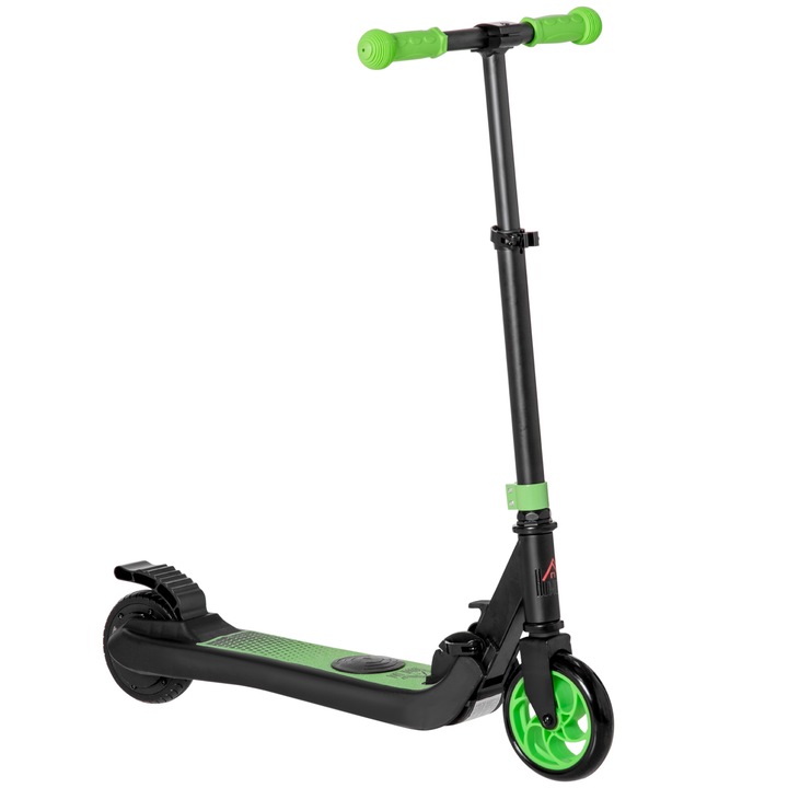 Trotineta electrica pliabila HOMCOM pentru copii peste 6 ani cu inaltime reglabila, aluminiu si otel, 71x36,5x75-80 cm, negru si verde
