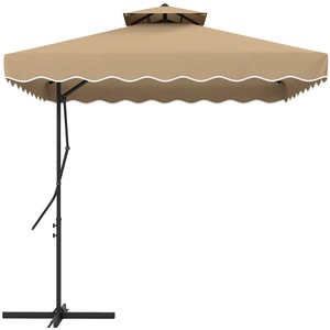 Umbrela de gradina, Outsunny, 2.5x2.5m, bej, cu deschidere manuala si dublu acoperis