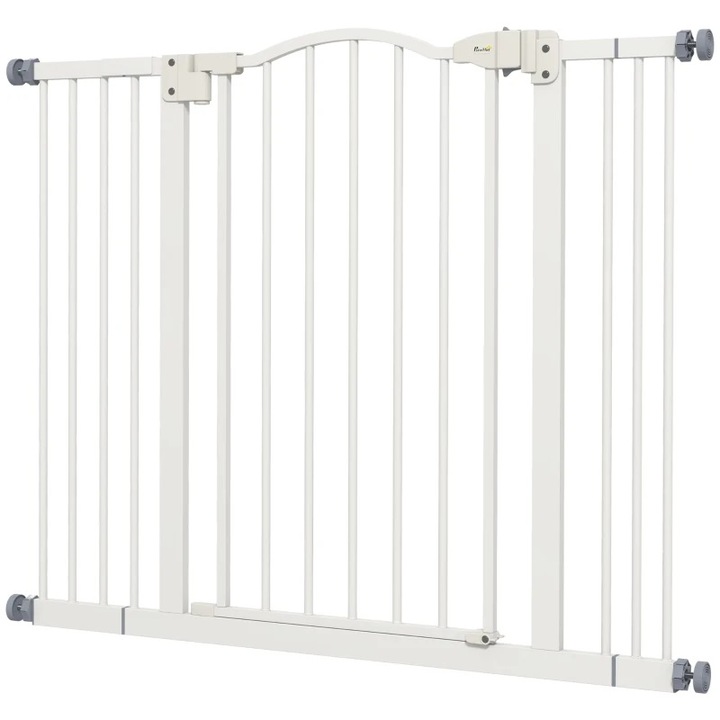 Poarta de siguranta pentru caini, PawHut, metal si plastic, 74-100x78cm, alb