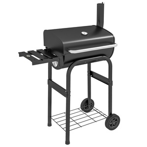 Gratar de gradina, Outsunny, cu capac, termometru, roti integrate, negru, 83x46.5x115cm