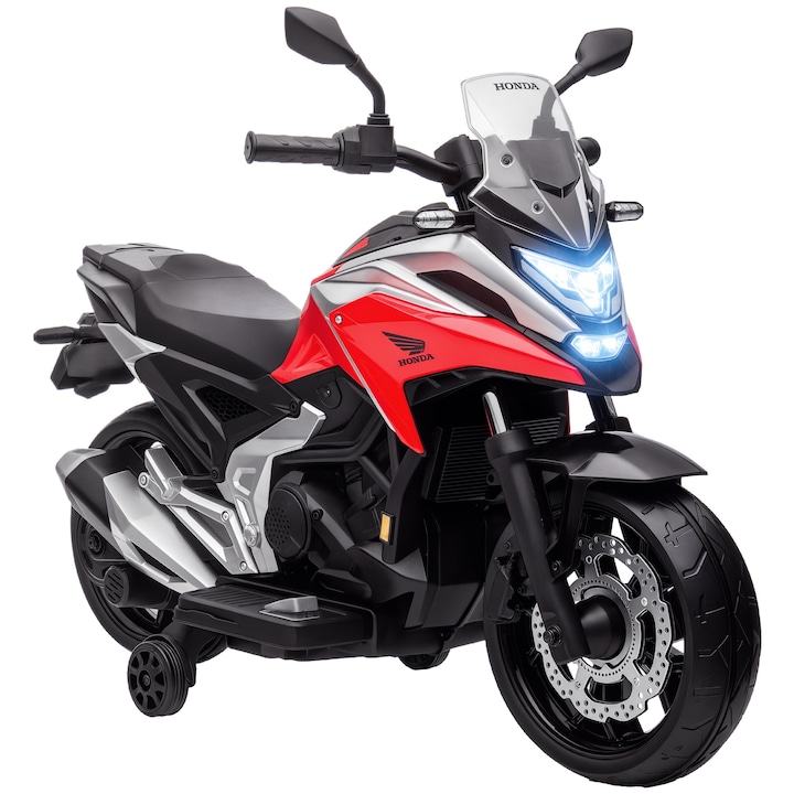 Motocicleta electrica pentru copii, AIYAPLAY, 3-6 ani, cu faruri si muzica, din PP si metal, 107x46x75 cm, rosu