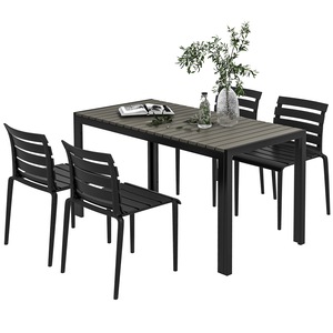 Set mobilier gradina, 5 piese, cu masa si 4 scaune impilabile, negru, 140x70x73cm, 43x52x78cm
