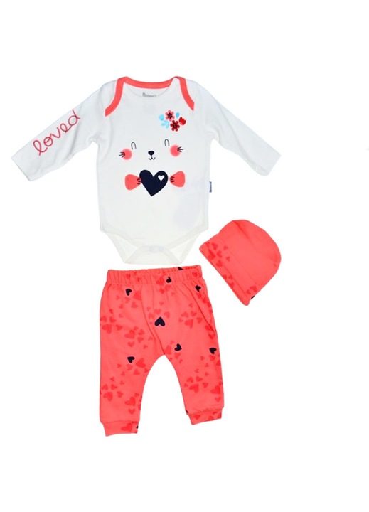 Compleu 3 piese pantaloni, body si caciula pentru fete Mini Junior SETMJ-17, Rosu 112127
