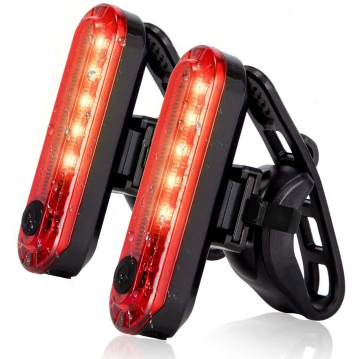 Set de 2 lumini LED pentru bicicleta, incarcabile USB, rosu, rezistente la apa