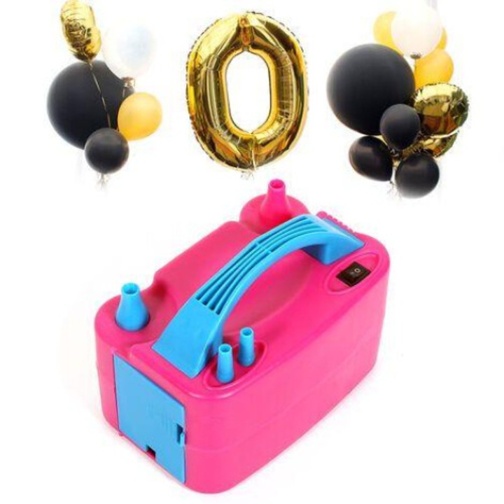 Електрическа помпа за балони, 600W, два накрайника, розова, 15x11x18см