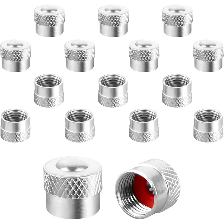 Capace de supapa din alama, Enforose, design rezistent, protectie impotriva scurgerilor, culoare argintie, set de 16