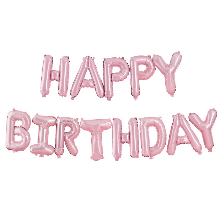 Балони тип банер Happy Birthday, Фолиеви, Матово розово