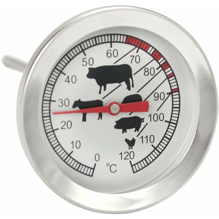 Termometru de gatit din inox, analogic, pana la 120°C, pentru carne