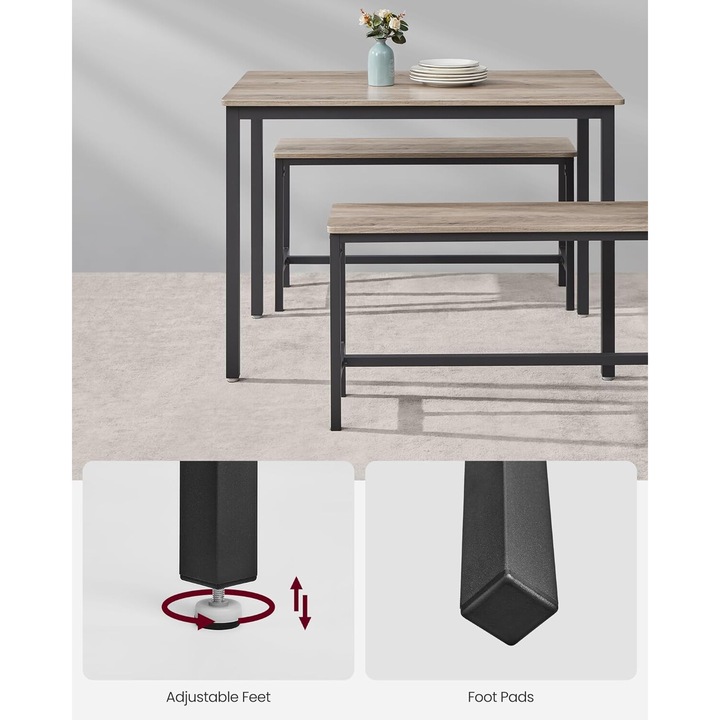 VASAGLE бар маса с 2 пейки, индустриален дизайн, 110x70x75см, дъб сонома