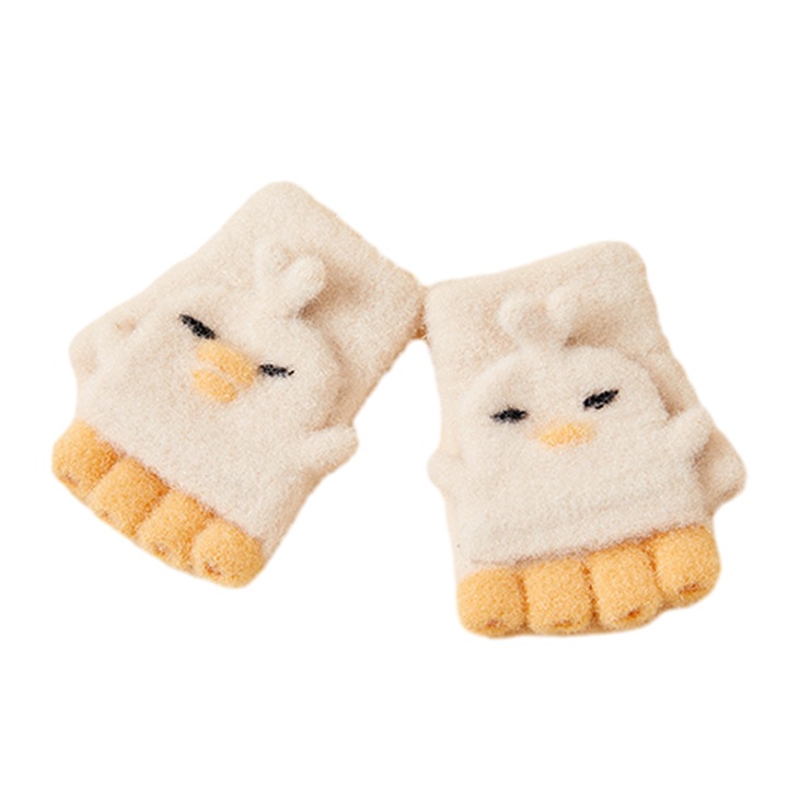 Manusi copii, AMRINUGL, fara degete, model cu pasari, bej, 2-6 ani