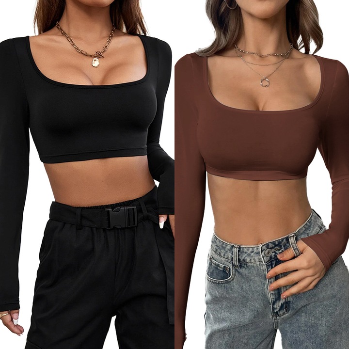 Set 2 bluze pentru antrenament Amrinugl, Viscoza/Elastan, Maro/Negru, S INTL