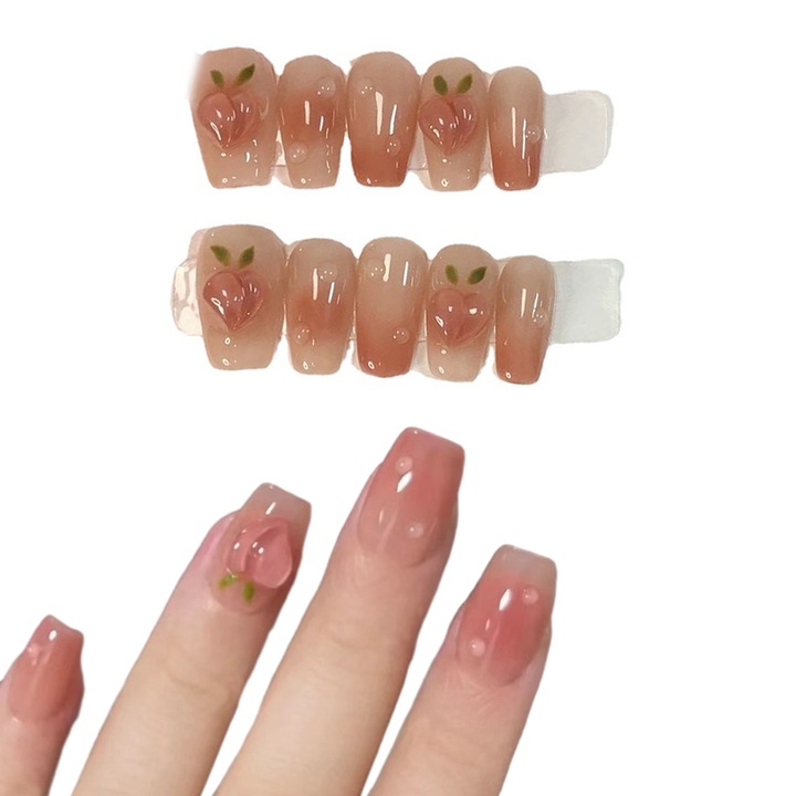 Set 10 unghii false HERUSI, gel, design 3D, multicolor, XS-S-M-L