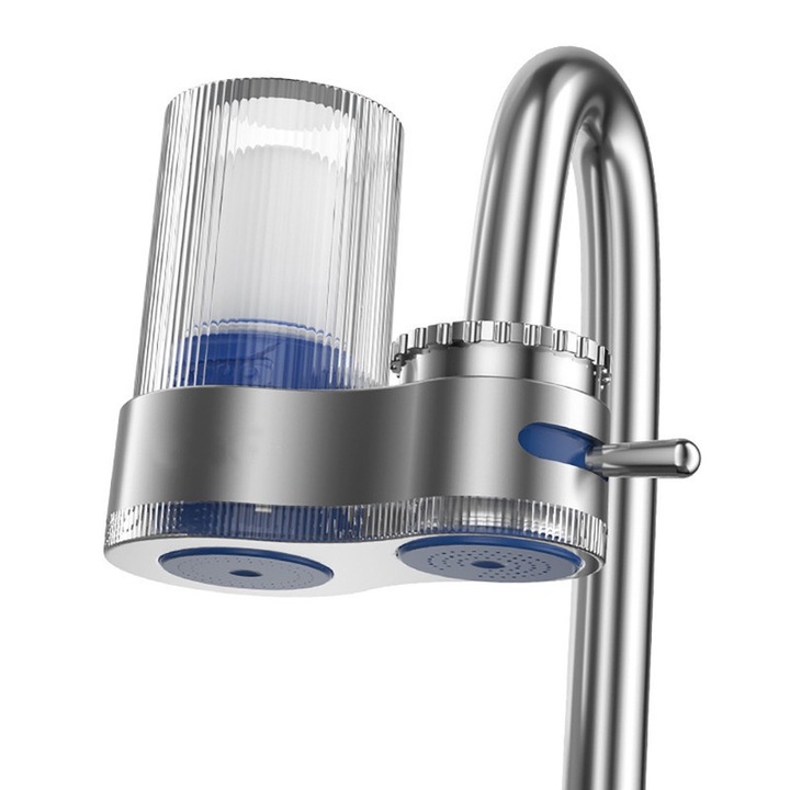 Sistem filtrare apa pentru chiuveta, element filtrant ceramic, 2 moduri de eficienta, fereastra vizuala transparenta, adaptor universal
