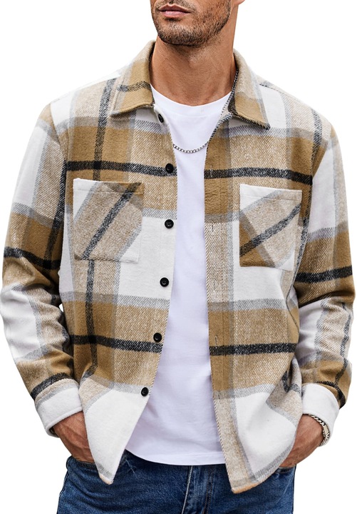 Camasi de flanel Amrinugl pentru barbati, Crem/Bej, Bej/Crem, L