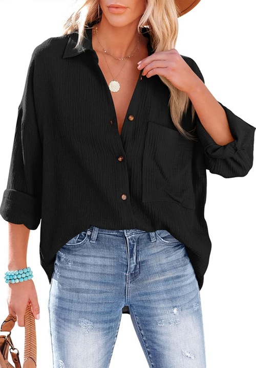 Női ing Jormftte, hosszú ujjú, alkalmi design, fekete