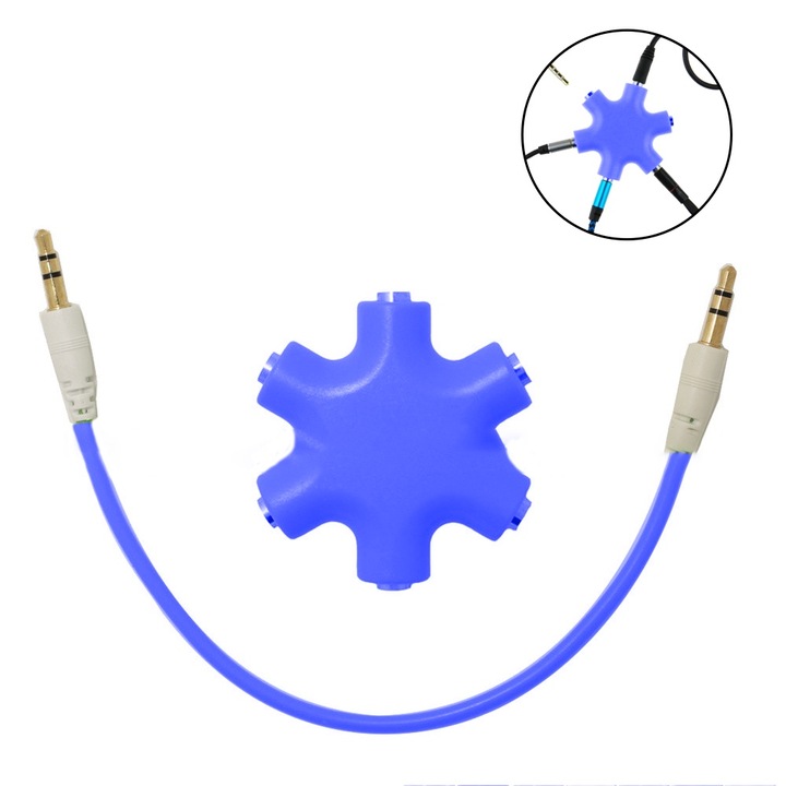 Splitter audio 3.5mm AMRINUGL, 1 la 5, plastic, albastru
