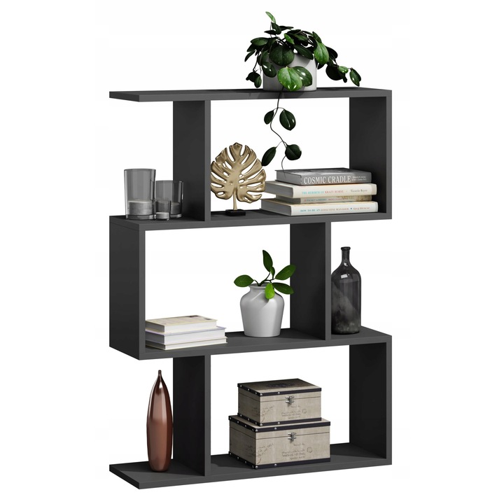 Biblioteca, MATKAM, Bask 3, 107 x 28 x 76 cm, 3 Rafturi, PAL, Negru