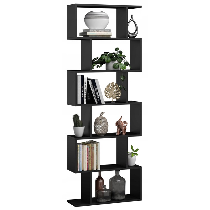 Biblioteca, MATKAM, Bask Max, 210 x 28 x 76 cm, 6 Rafturi, PAL, Negru