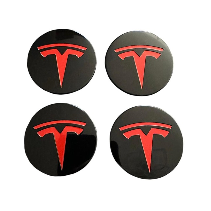 Set 4 capace jante TESLA 57mm, Negru Rosu