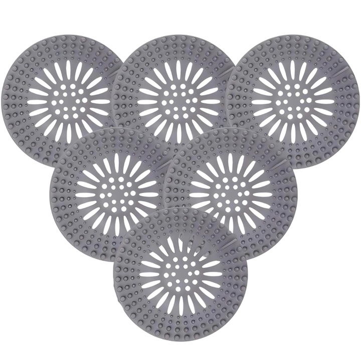 Комплект от 6 силиконови цедки Premium за баня или кухня, газиран сифон за вана, душ кабина, мивка, защита против запушване, сив цвят