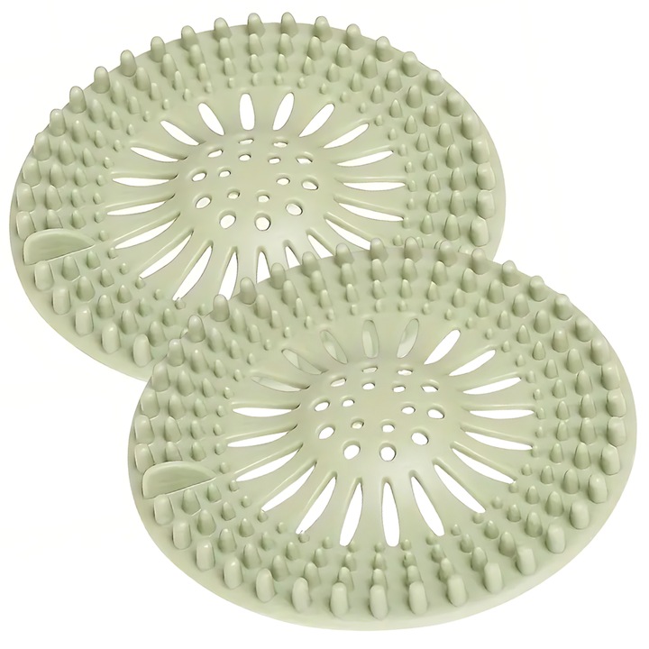 Set de 2 bucati site silicon, flexibil si durabil, design modern si simplu, utilizare baie si bucatarie, previne blocajele scurgerilor, model verde