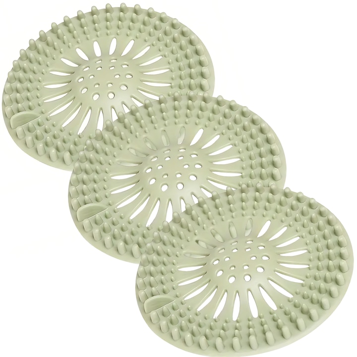 Set site din silicon pentru scurgeri baie si bucatarie, 3 bucati, material rezistent, durabil si flexibil, protejeaza scurgerile de blocaje, model verde