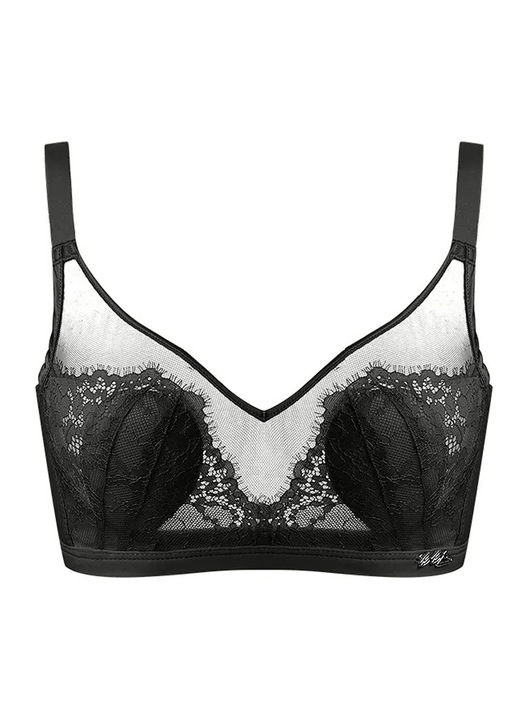 Csipke melltartó, AMRINUGL, fekete, béleletlen, teljes fedésű, nylon