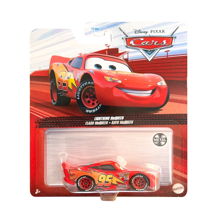 Метална кола Hot Wheels, Disney Pixar Cars, Lightning McQueen, мащаб 1:55, червен