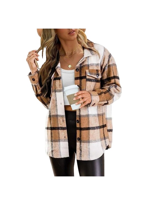 AMRINUGL női ing, kockás, boyfriend design, zsebes, gyapjú, tarka, L méret