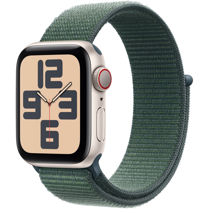 Apple Watch SE (2024), GPS, Cellular, Carcasa Starlight Aluminium 40 мм, Lake Green Sport Loop