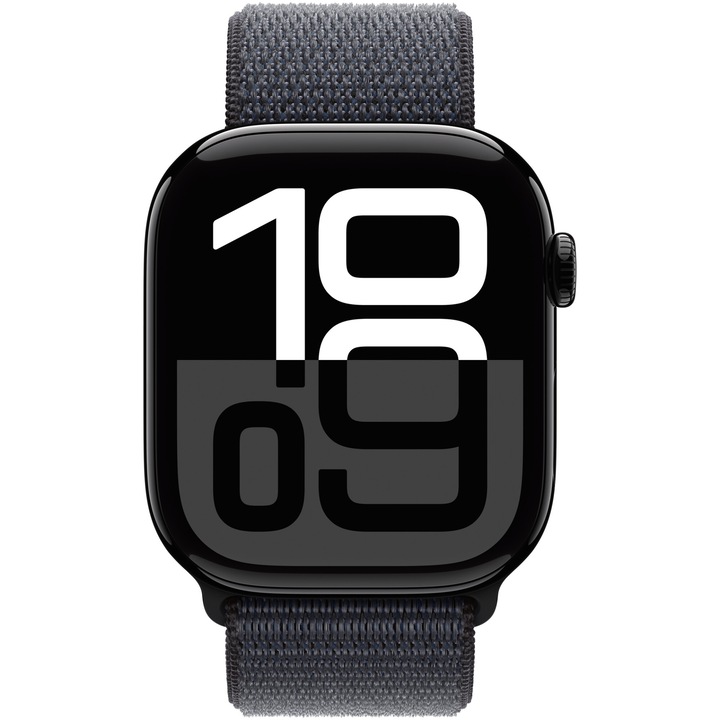 Apple Watch 10 GPS, Carcasa Jet Black Aluminium Case 46mm, Ink Sport Loop