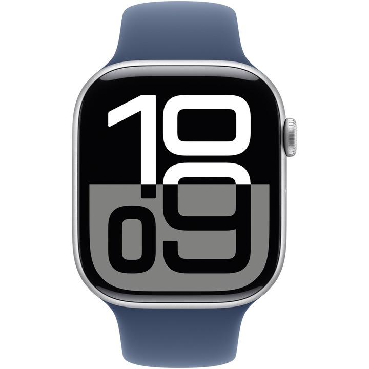 Apple Watch 10 okosóra, GPS, Silver Aluminium keret, 46mm, Denim Sport szíj, M/L