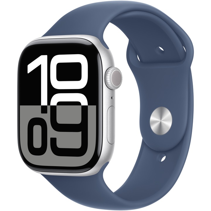 Apple Watch 10 GPS, Silver Aluminum Case 46 мм, Denim Sport Band - S/M