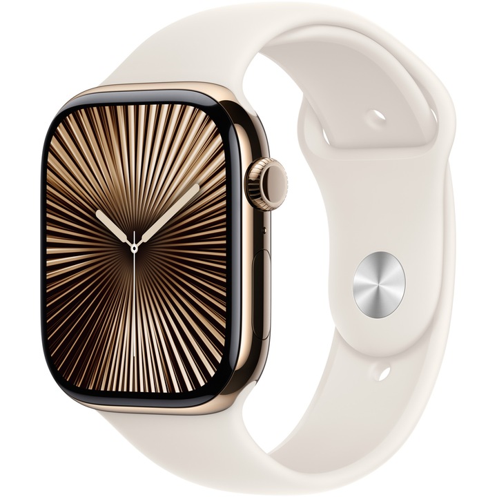Apple Watch 10, GPS, Cellular, Gold Titanium Case 46 мм, Starlight Sport Band - S/M