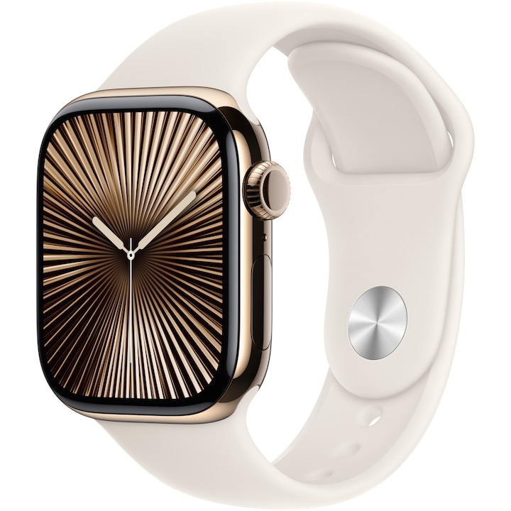 Apple Watch 10, GPS, Cellular, Gold Titanium Case 42 мм, Starlight Sport Band - S/M