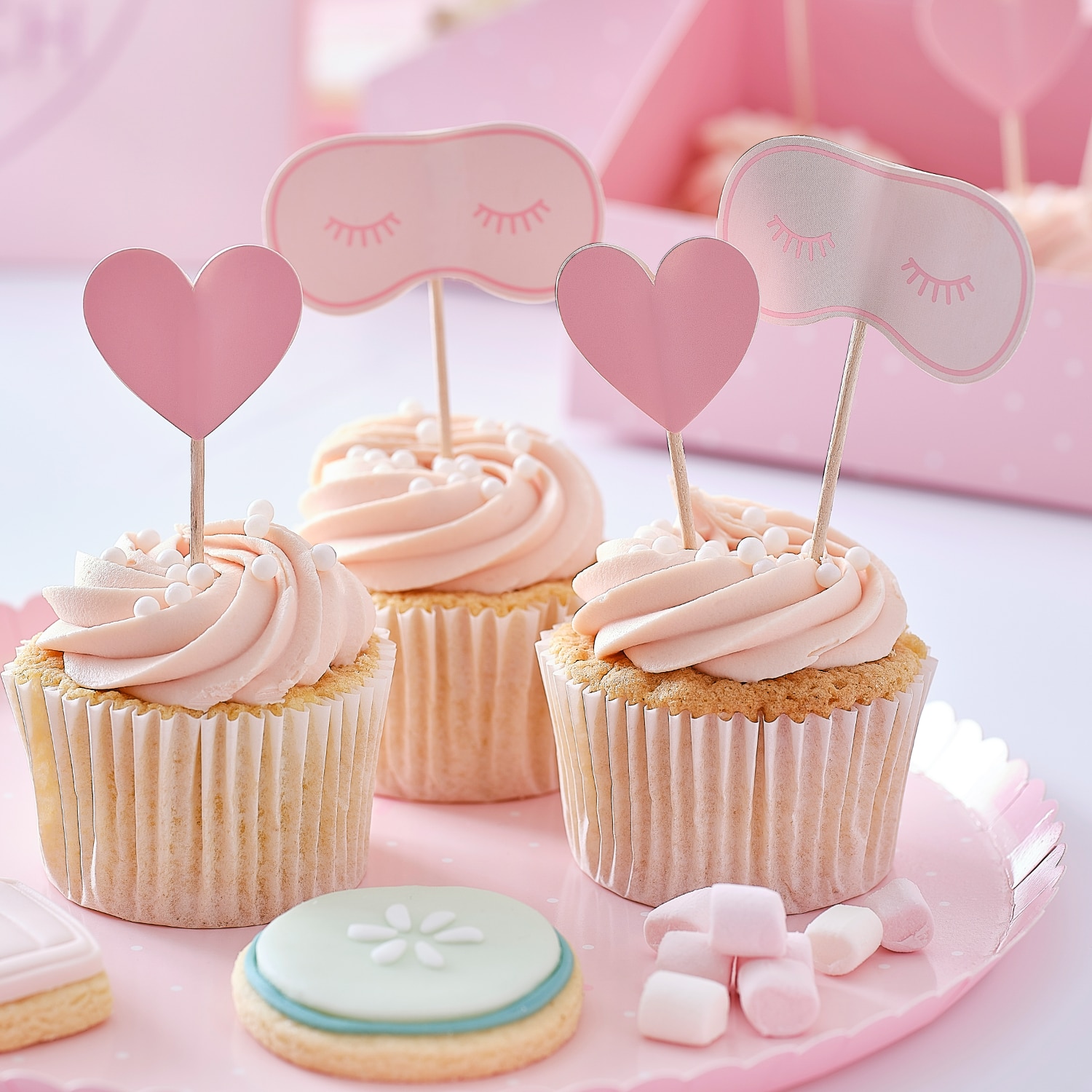 Topper Inimi Tort Topper Tort cupcake Pamper party inimi roz (12 buc) Ginger Ray - eMAG.ro