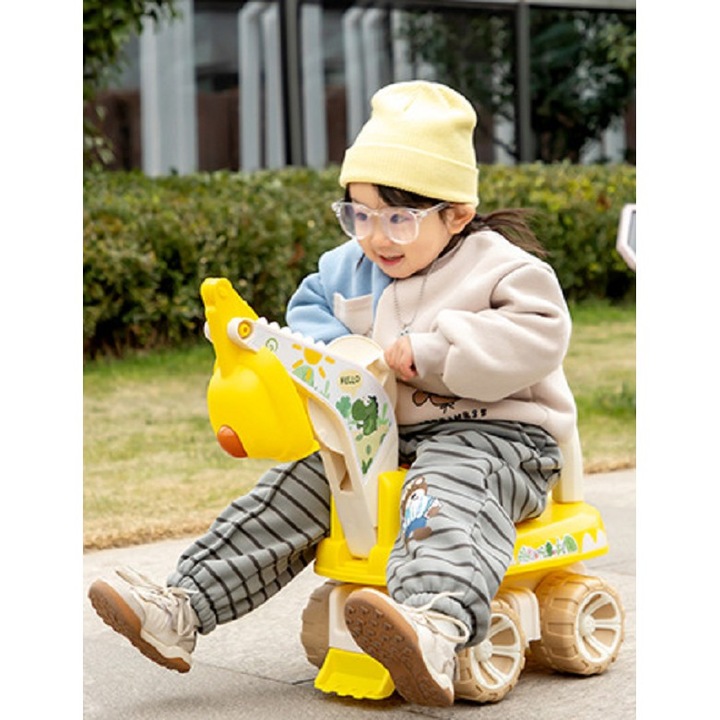 Excavator pentru Copii, toolsy, 1-3 Ani, Greutate Portanta 30 kg, Muzica si Lumini, Rotatie 360 Grade, 45 x 31 x 35 cm, 4 Roti, Galben