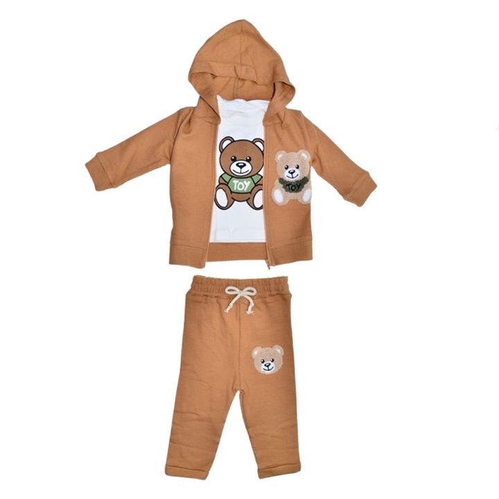 Compleu 3 piese pantaloni, bluza si jacheta pentru baieti Mini Junior SETMJ-37, Maro 112263