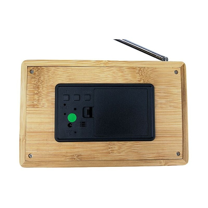 Цифров настолен часовник с радио, атомен механизъм, зелен финиш, функция за двойна аларма