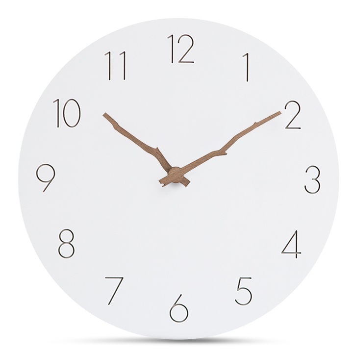 Часовник QttvbTna, арабски цифри, безшумен, стенен, бял/черен