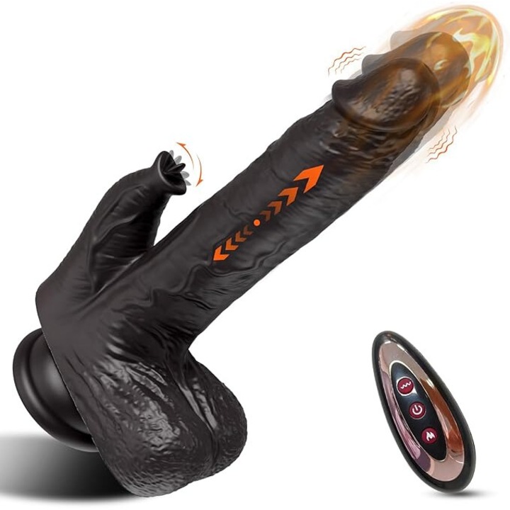 Felnőtt játékszer, dildó vibrátor, 6 frekvencia, 10 üzemmód, fekete szilikon, 22,5x16x3,9 cm