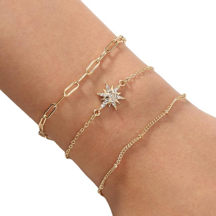 Set 3 x Bratara dama, Aliaj metalic, auriu