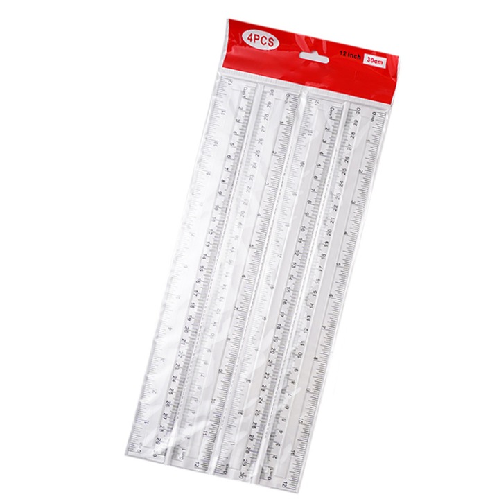 Set 4 rigle din plastic, transparent, 30cm